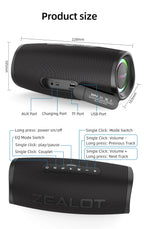 ZEALOT-S56 Bluetooth Speaker 40W Output Power Bluetooth Speaker with Excellent Bass Performace IPX6 Waterproof camping speaker