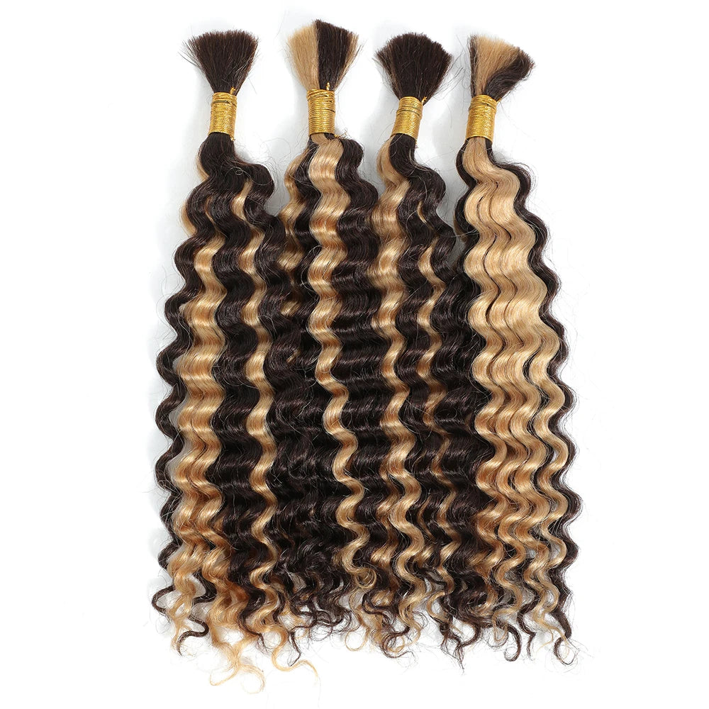 P4/27 Highligt Deep Wave Bulk Human Hair Braiding Blonde Curly Brazilian Human Hair Extensions for Micro Braiding No Weft