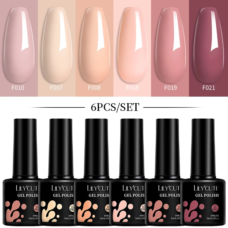 LILYCUTE 7ML 6PCS Neon Gel Nail Polish Set fluorescent Series Color Changing Semi Permanent Soak Off Manicure kit Nail Art Gel