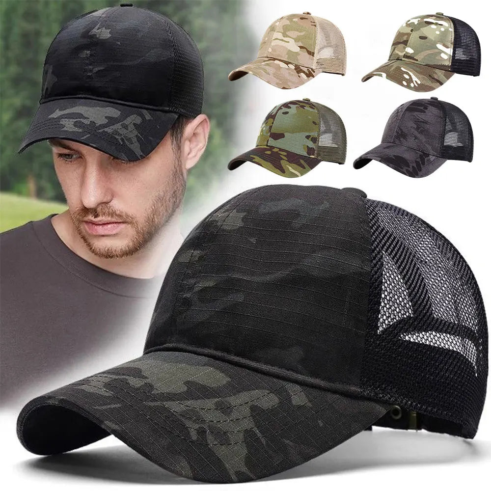 Outdoor Baseball Caps Adjustable Snapback Hat Breathable Mesh Sunscreen Hat Sports Hunting Hiking Camping Anti-UV Baseball Caps Image principale du produit