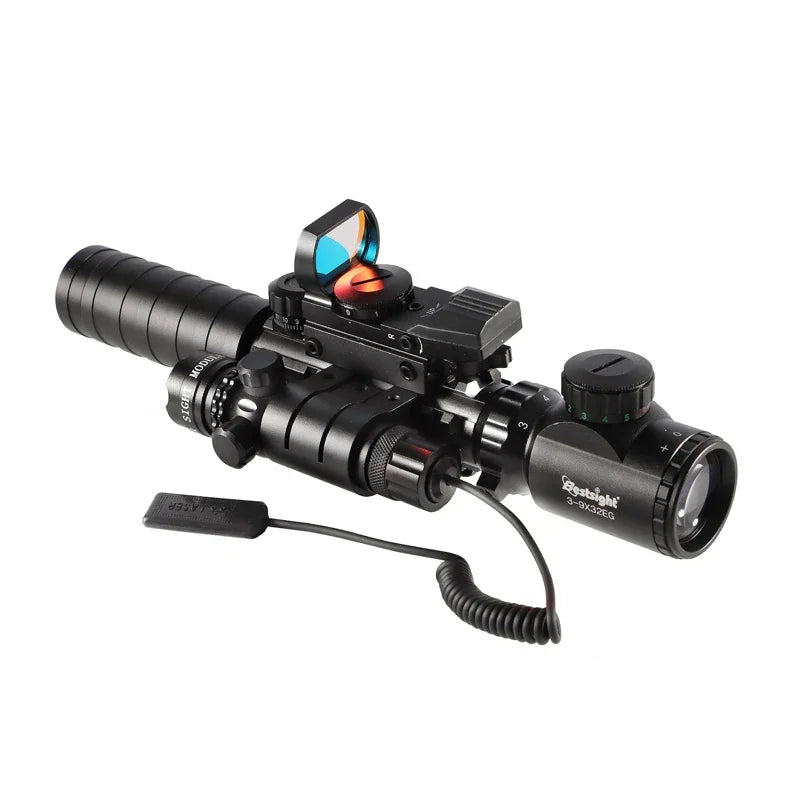3-9X32 EG Scope 3 in 1 Combo Hunting Scope Red Green Illuminated with Holographic Reflex 4 Reticle Red Green Dot Sight Caza