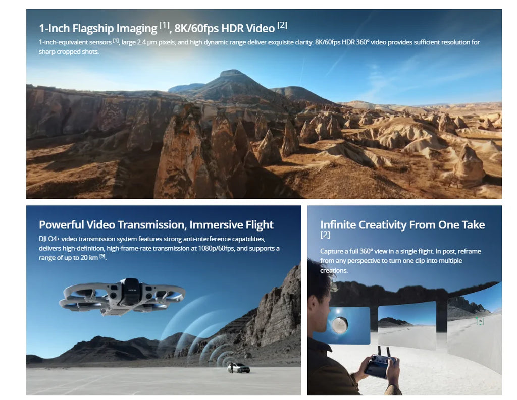 DJI Avata 360 Drone 1-Inch Sensor 8K HDR Panoramic Drone 4K Single Lens Mode 20km Range 4G Enhanced Transmission FPV Quadcopter Avata 360 Brand New