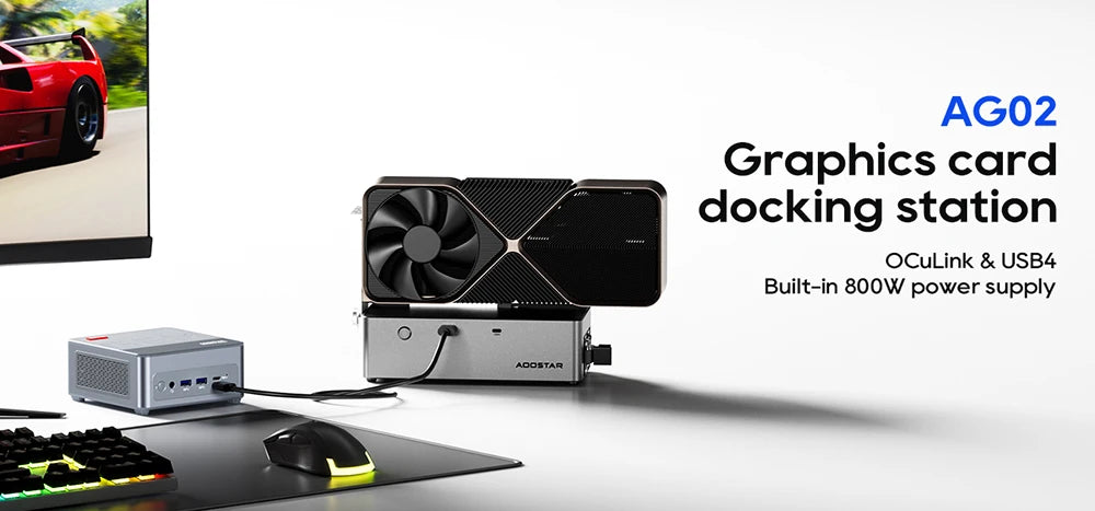 AOOSTAR AG02 eGPU Dock with Oculink & USB4 Port, 100W Reverse Charging, Built-in 800W Power Supply, Supports TGX Interface Hot-s