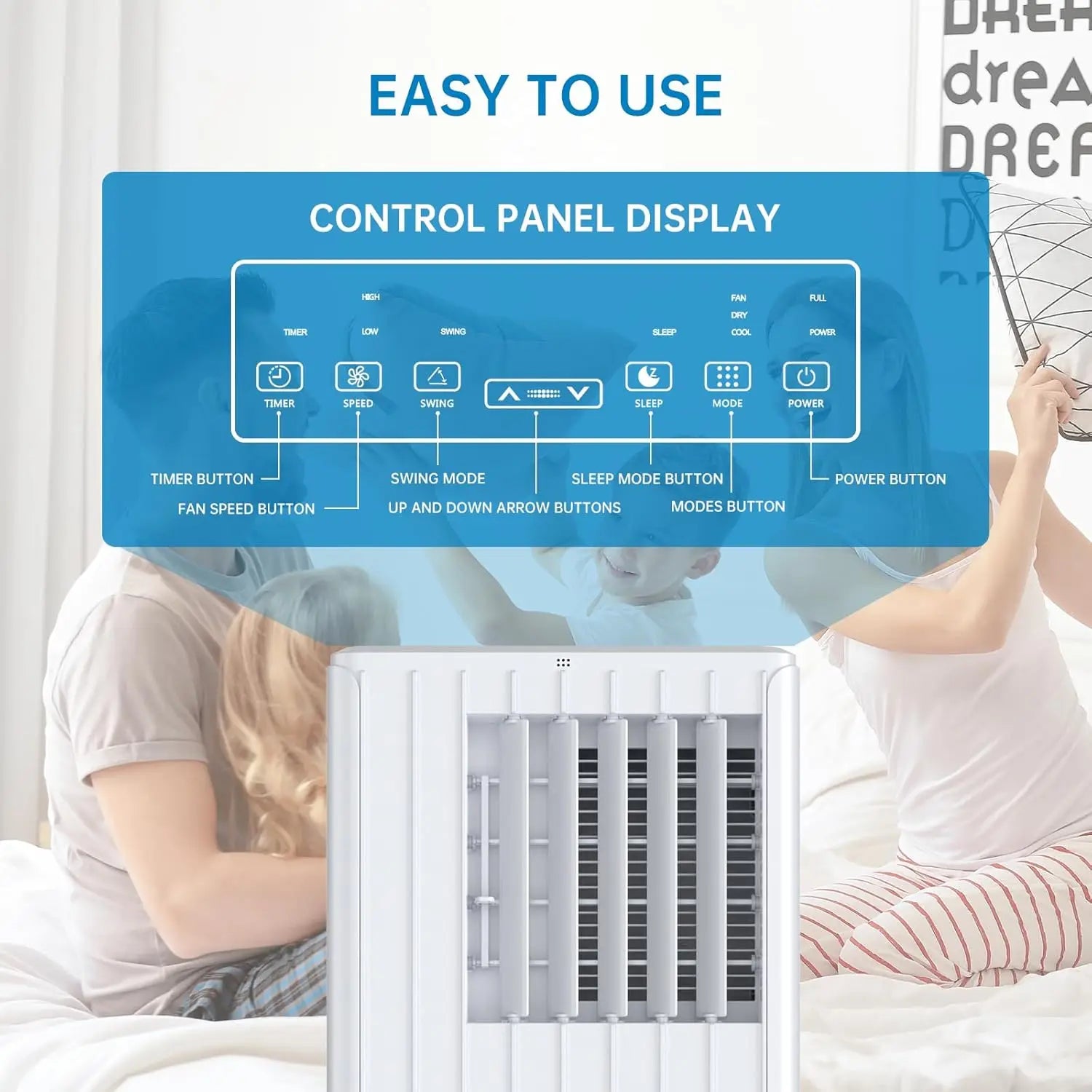 3-in-1 9000 BTU Portable Air Conditioner,Efficient Cooling,Dehumidifier 42L/day,Fan 2 Speed,Digital Display,Remote Control
