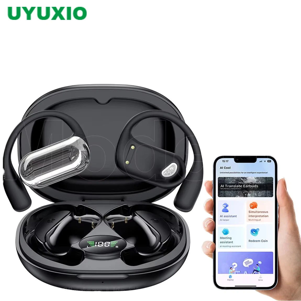 UYUXIO Real Time Translator Headphones AI Language Translation Earbuds 144 Languages & Accents 3 in 1 OWS Ear Buds for Business Image principale du produit