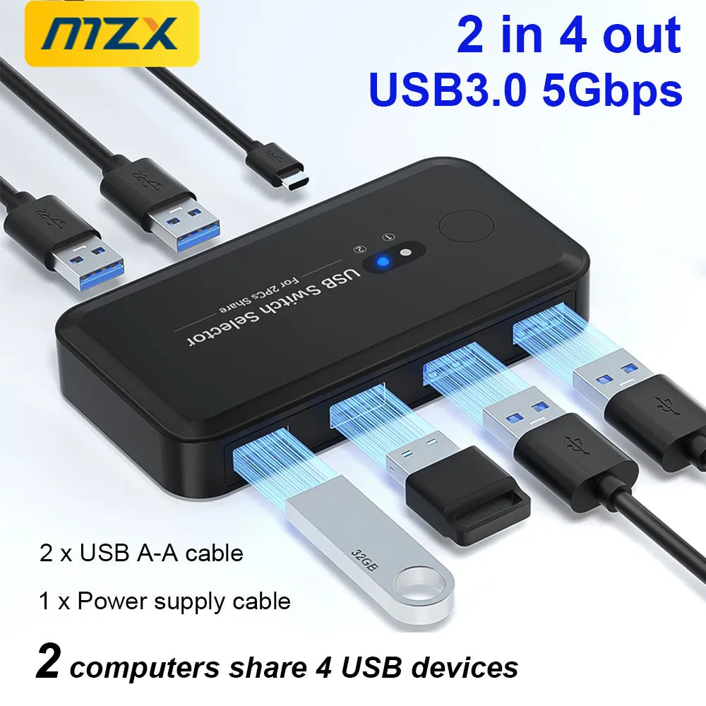 MZX USB 3.0 Switch KVM Switcher Selector KM Hub Docking Station Dock 2 Computer Laptop PC Accessories Share Keyboard for Macbook Secondary image