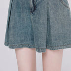 Korean Casual High Waisted Pleated Denim Shorts For Women Spring Summer Baggy Jeans Shorts Y2k  A-Line Wide Leg Jeans