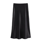 ETJ 2025  Women's spring new elegant fashion all-in-one stretch high-waisted A-line silk satin sag skirt multi-color option