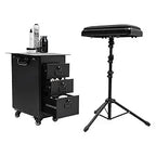 Rolling Makeup Train Case w/Tattoo Armrest Stand,Beauty Trolley Case with 3 Drawers, 4 Universal Wheels, and Combination Lock