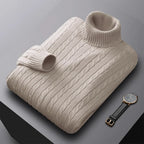 Autumn New Men's Turtleneck Jacquard Sweater Solid Color Knitted Pullover Casual Warmth High Elastic Versatile Male Sweatwear