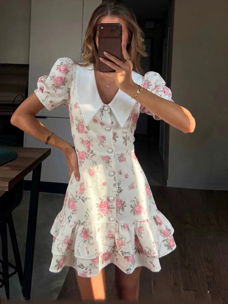 Tossy Printed Lapel Fashion Mini Dress Women's Short Sleeve Patchwork Contrast Elegant Summer Dress 2025 Female Bodycon Dress Main image