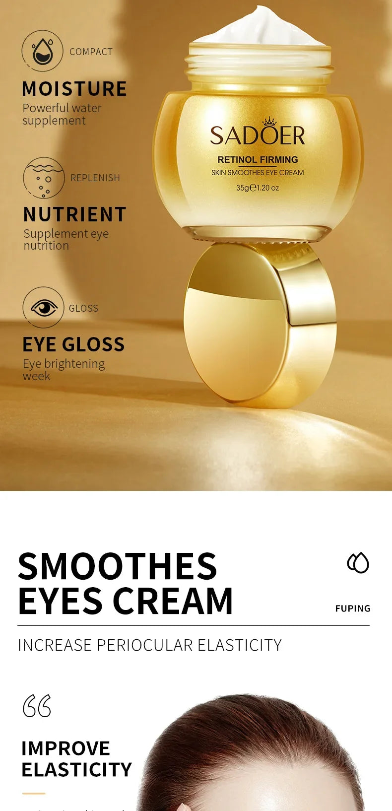 SADOER  Retinol Eye Cream Reduces Dark Circles and Wrinkles Moisturizes and Tightens The Eyes, Eye Cream Korean Eye Care Product