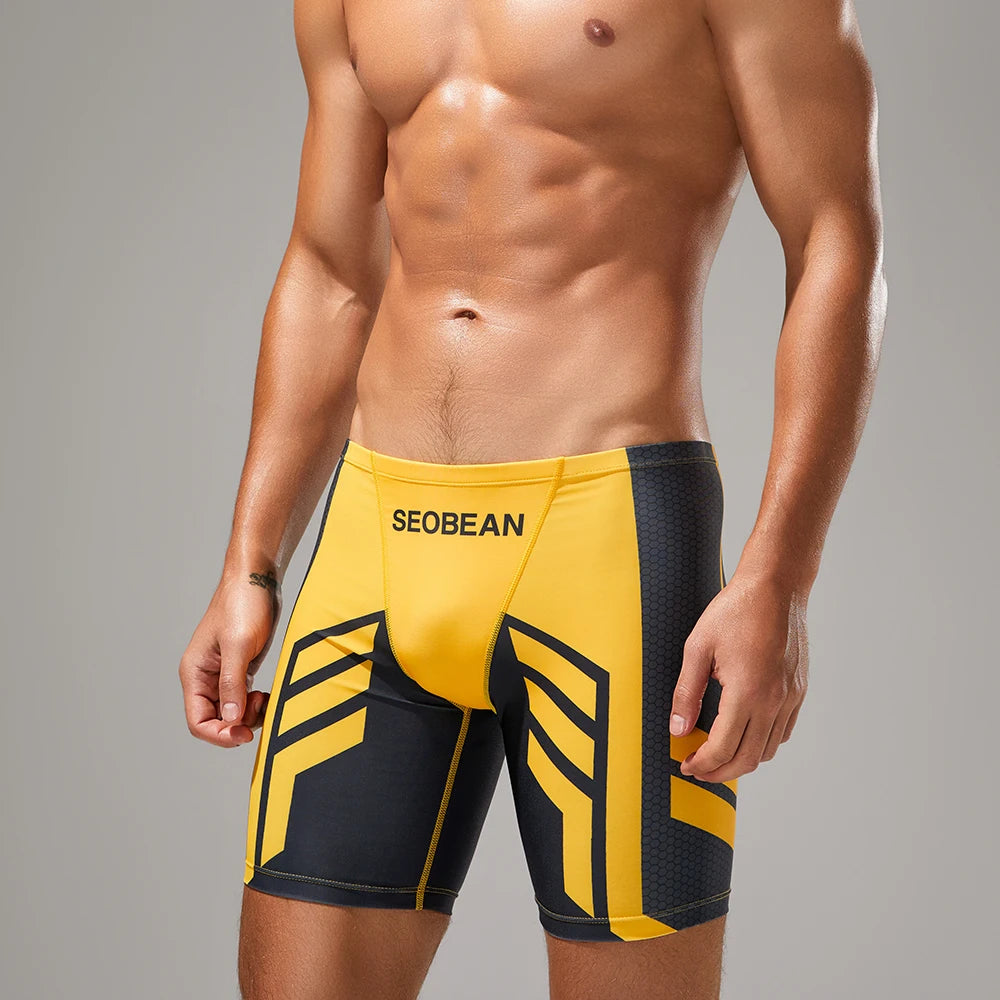 Men's Quick-Dry Boxer Brief Swimming Trunks with Waist Tie for Surfing Beach Sand Thermal Swimming Shorts