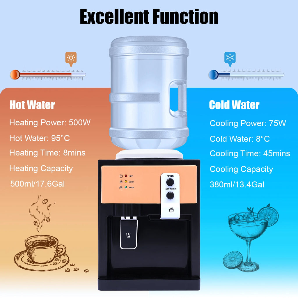 220v Hot Cold Water Dispenser Top Loading Water Cooler Dispenser Hold 3.5l/5l/10l /18.9l Countertop For Desks,coffee tables