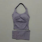 2pcs Sports Set Women Backless Tank Tops High Waist Scrunch Seamless Shorts Fitness Clothes Activewear Workout Sets Gym Suit