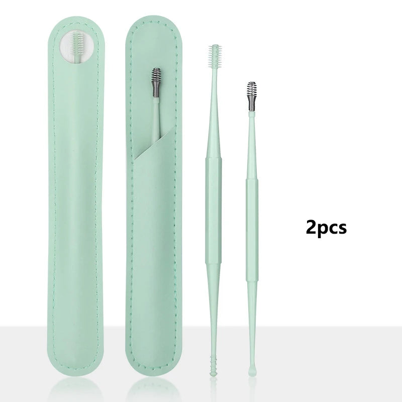 Double-headed spiral silicone ear cleaning swabs set - washable and reusable for ear wax removal and ear cleaning tools