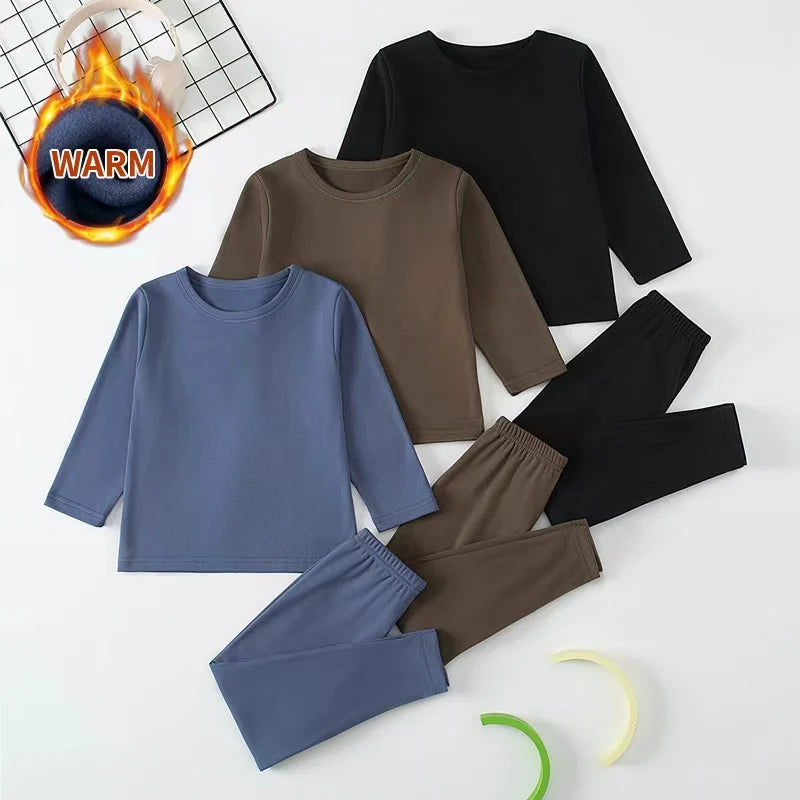 2piece Set Of Children's Autumn And Winter Round Neck Warm Casual Suit For Boys And Girls Comfortable Sports Home Base Shirt Set Image principale du produit