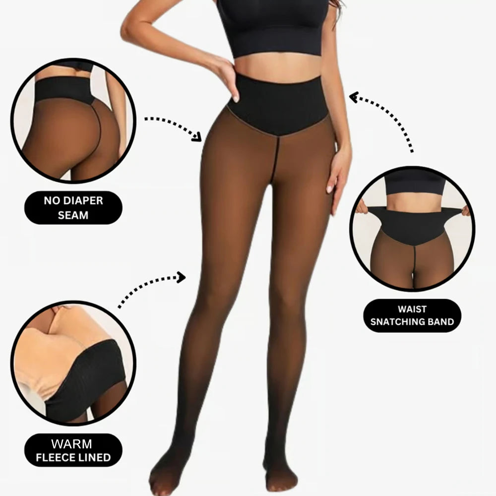 One Seam Fleece Lined Tights Shaping Thermal Leggings Compression Band Translucent Pantyhose Sheer Fleece Leggings Plus Size