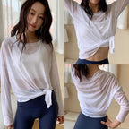 Breathable Long Sleeve Yoga Cover up Lightweight Quick Dry Running Top for Women Loose Fit Simple Sport Fitness Outdoor Leisure
