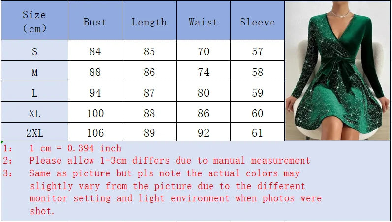 Women's V-neck Sexy Long Sleeved Sequined Solid Color Dress High Street Fashion Elegant Party Evening Dresses Secondary image