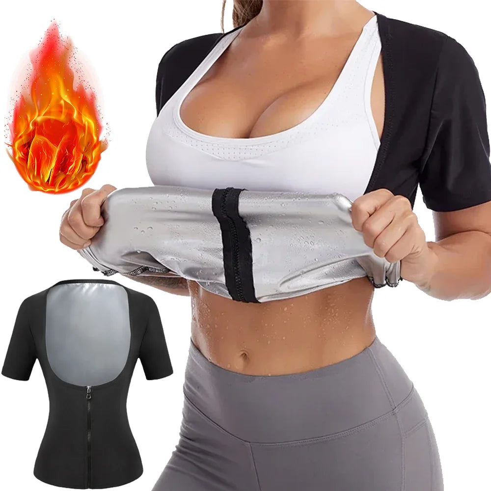 Workout Sauna Suit for Women Weight Loss Sauna Effect Shaper Waist Trainer Arm Slimmer Shirts Bodybuilding Belly Trimmer Tops Image principale du produit
