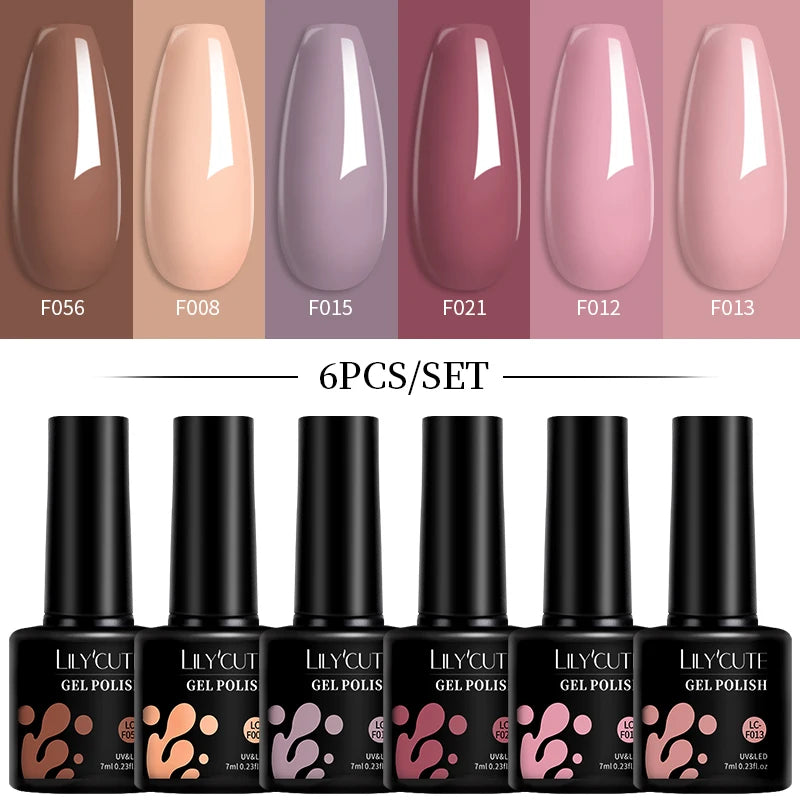 LILYCUTE 7ML 6PCS Neon Gel Nail Polish Set fluorescent Series Color Changing Semi Permanent Soak Off Manicure kit Nail Art Gel