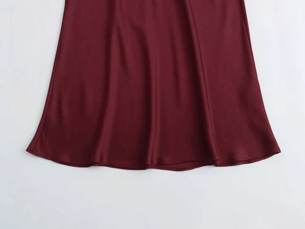 ETJ 2025  Women's spring new elegant fashion all-in-one stretch high-waisted A-line silk satin sag skirt multi-color option