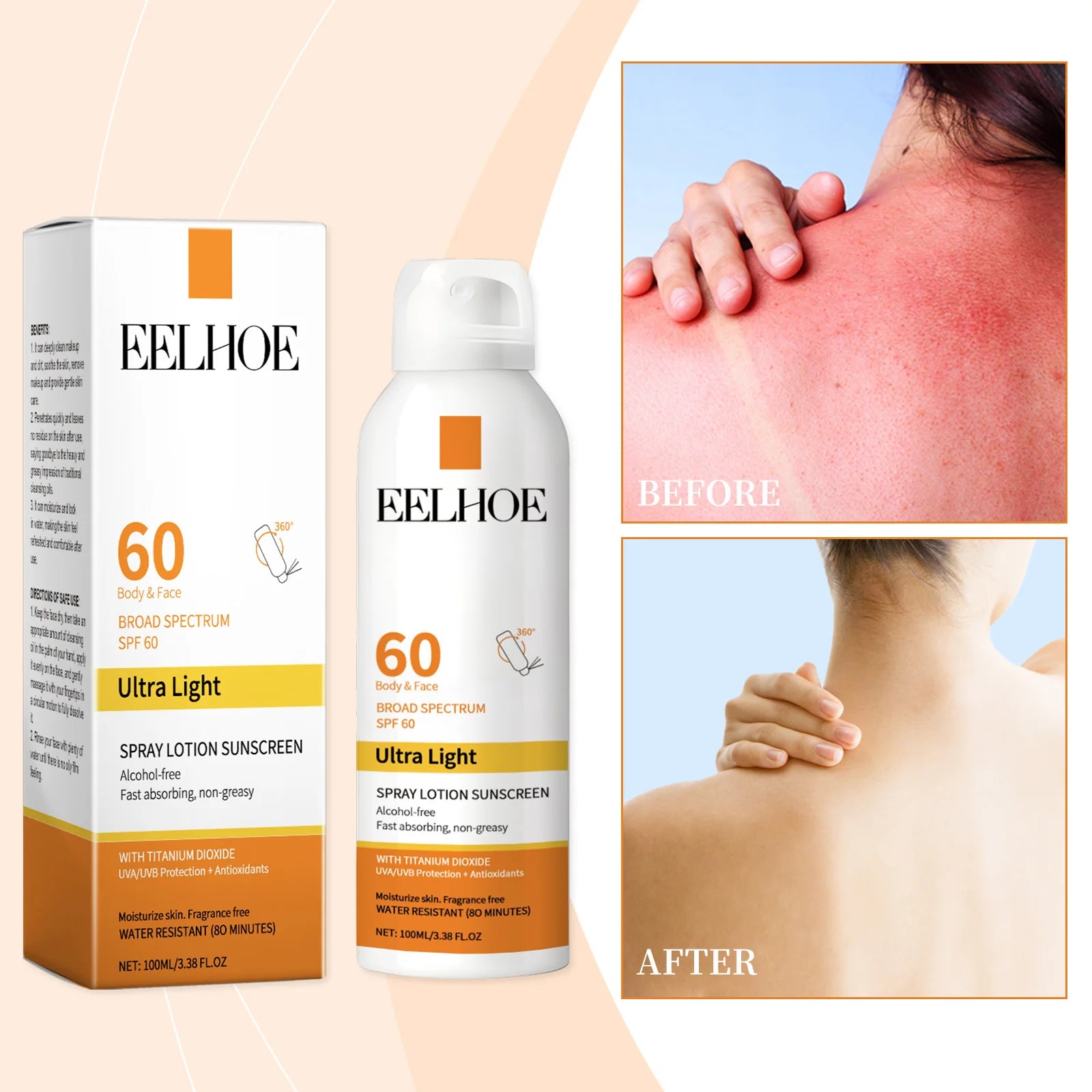 EELHOE Sun Protection Face Spray, Hydrating Moisturizer with UV Filter Lightweight Daily SPF60 Mist for Sensitive Skin Oil-Free Main image