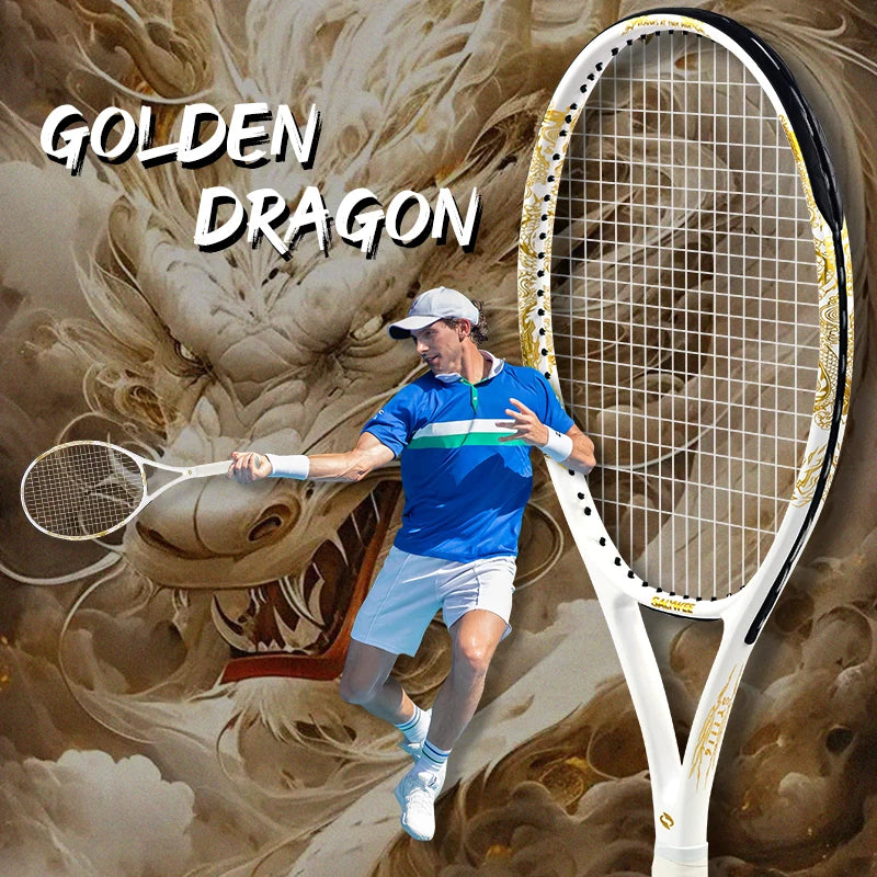 Golden-Dragon Carbon Fiber Tennis Racket For Adults, Ideal for Intermediate Training, Chinese Style Dragon, 50~60lbs, Free Gifts Image secondaire du produit