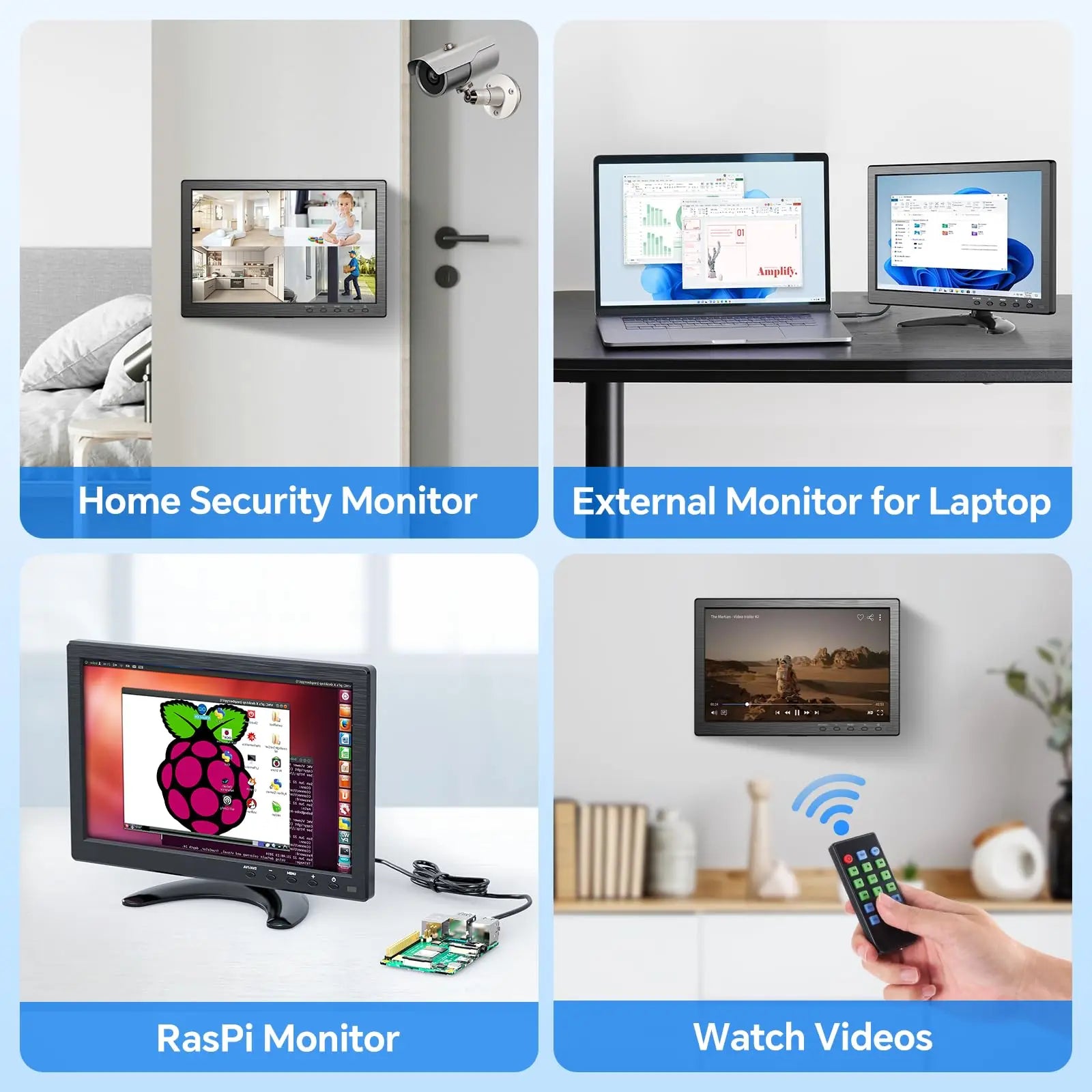 Eyoyo EM101AD 10-inch Security Monitor 1366x768 HD Resolution LCD Screen Desktop Monitor Supports Wall Mounted, HDMI VGA AV BNC USB Input, Built-in Speakers, Second Display for Computer PC CCTV Camera NVR