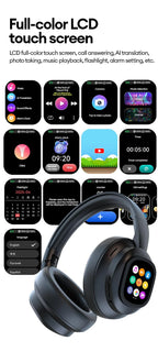 AI LCD Touch Screen Shock Bass Headsets HIFI Sound Wireless Bluetooth Headphones ANC Noise Reduction Gamer Earphones With Mic