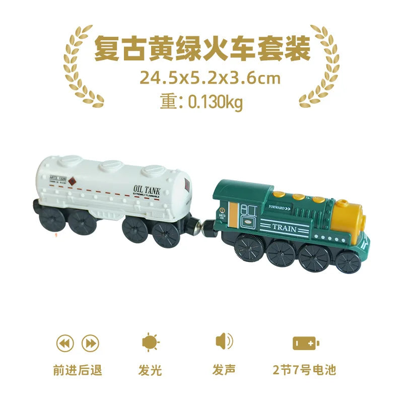 wooden Electric car set Magnetic Electric Train with Little Doll Diecast Slot Toy set Compatible Railway Wood Track Rail Train