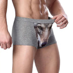 Men's Unique 3D Printed Wolf Eagle Head Flat Angle Pants Mid-waist Boxer Shorts Breathable Knitted Modal Fabric