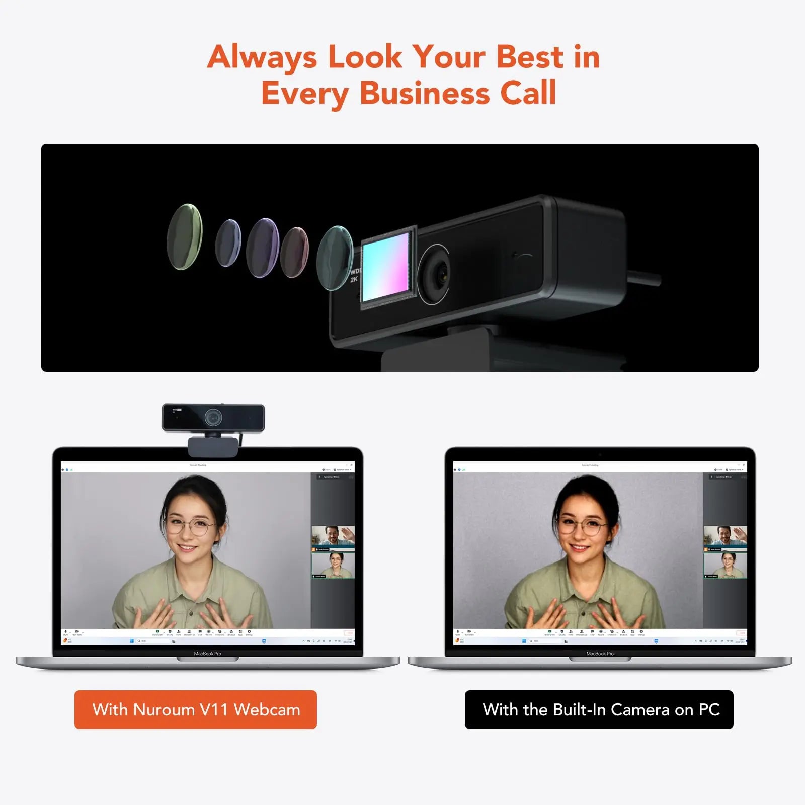 Nuroum 2K QHD Webcam 1440P 30FPS&1080P 60FPS Dual Mode, AI Noise Cancelling Mic,Streaming Camera, USB Plug & Play for PC/Mac
