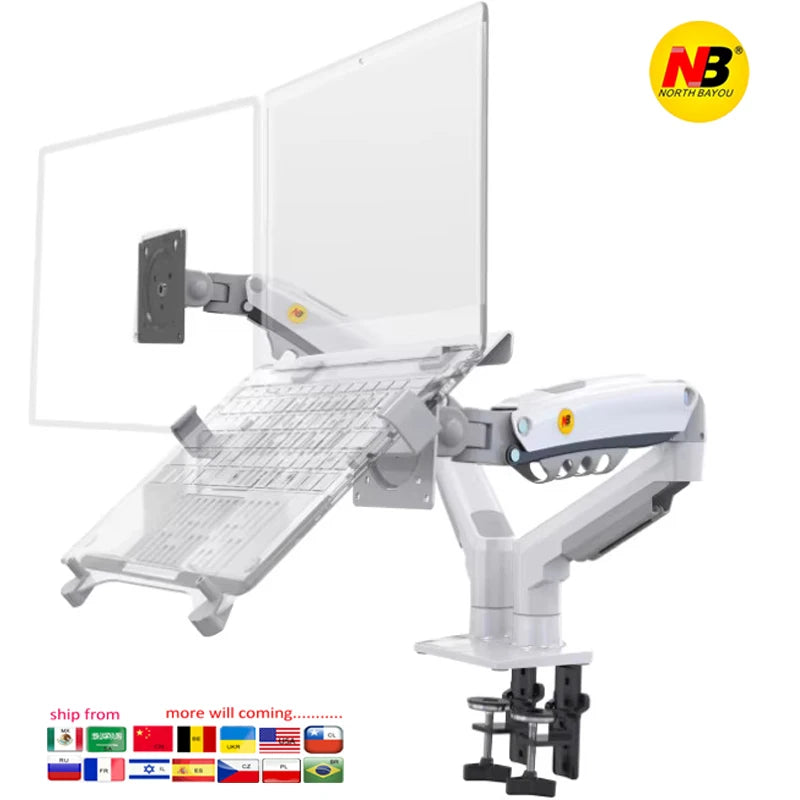 Desktop NB F160 + FP-2 Gas Spring Dual Arm for 17"-27" Monitor Holder + 10"-17" Laptop Support Air Press Mount Stand Load 2-9kg Image principale du produit