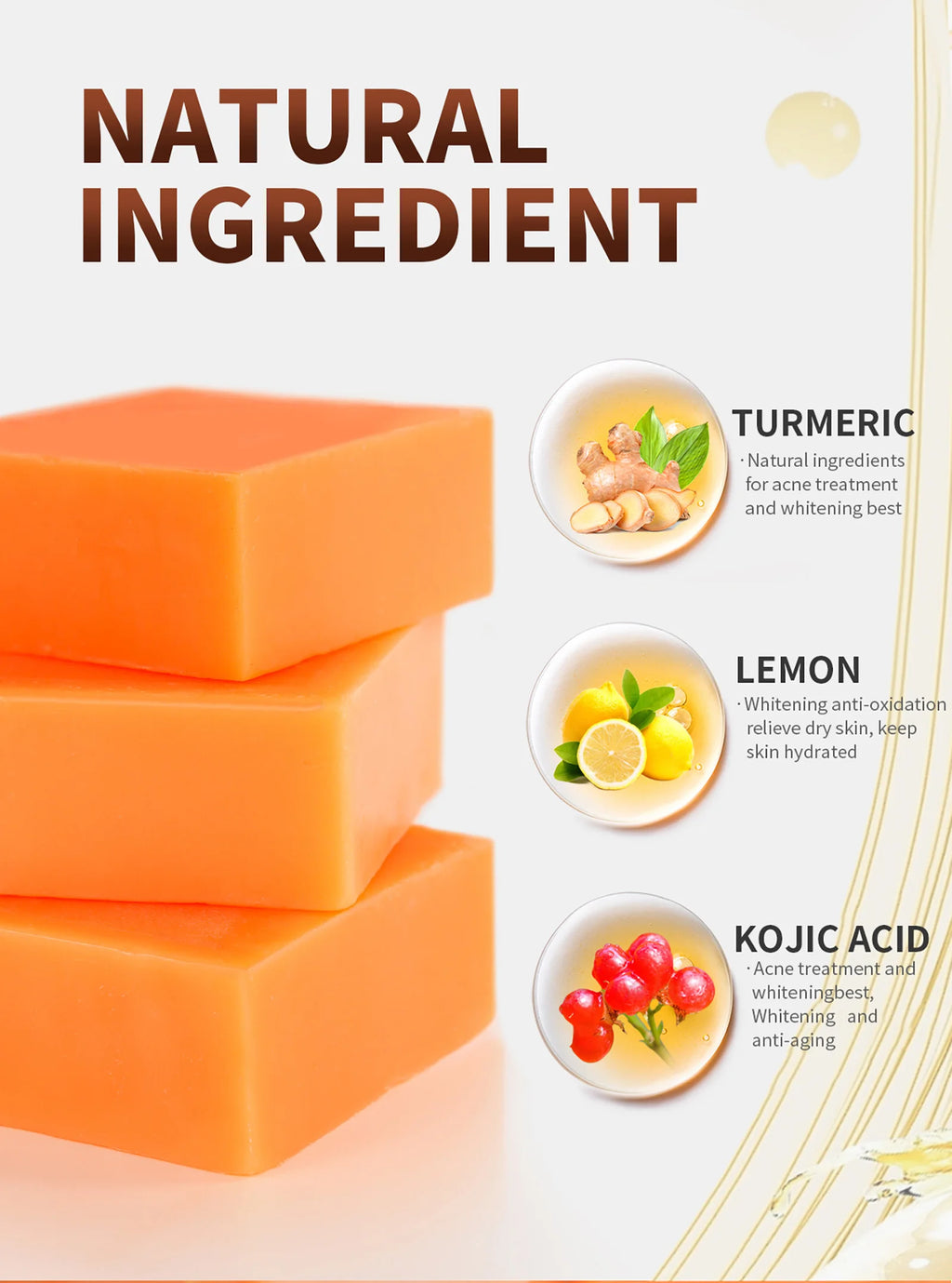 LKIAE Organic Turmeric Soap Bar, Natural Herbal Hand Made Whitening Soap, Remove Melanin, Acne, Spots, For Face And Body,200g