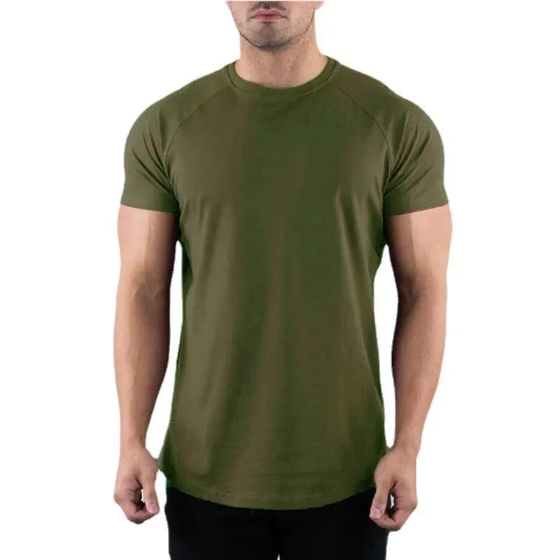 Men Summer Fitness Plain Gym T-shirt Clothing O-Neck Short Sleeve T shirt Cotton Slim Fit Tshirt Bodybuilding Workout Tees Tops