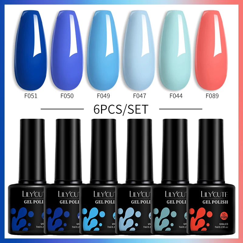 LILYCUTE 7ML 6PCS Neon Gel Nail Polish Set fluorescent Series Color Changing Semi Permanent Soak Off Manicure kit Nail Art Gel
