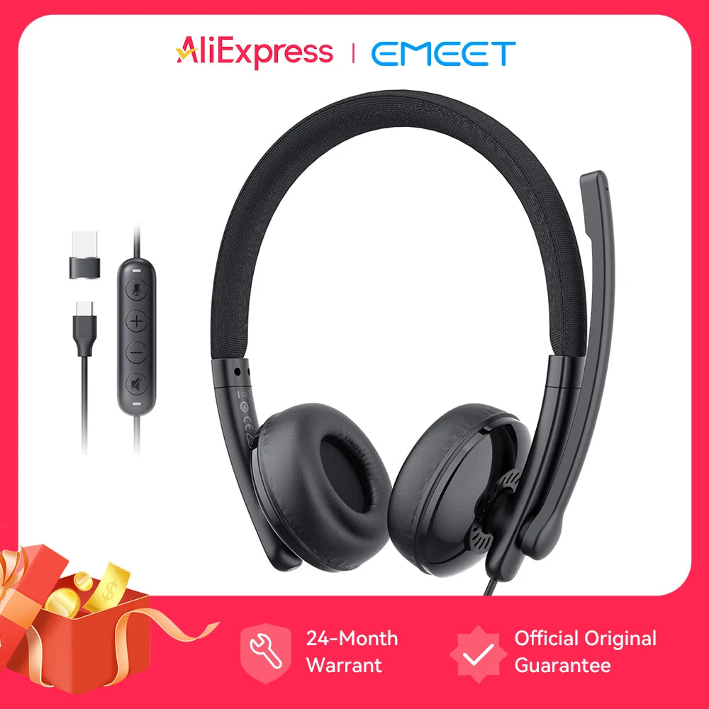 EMEET Wired Headset with Microphone Call Center USB Headphones ENC Noise Cancelling Office Cable Earphones for Phone/PC Computer Main image