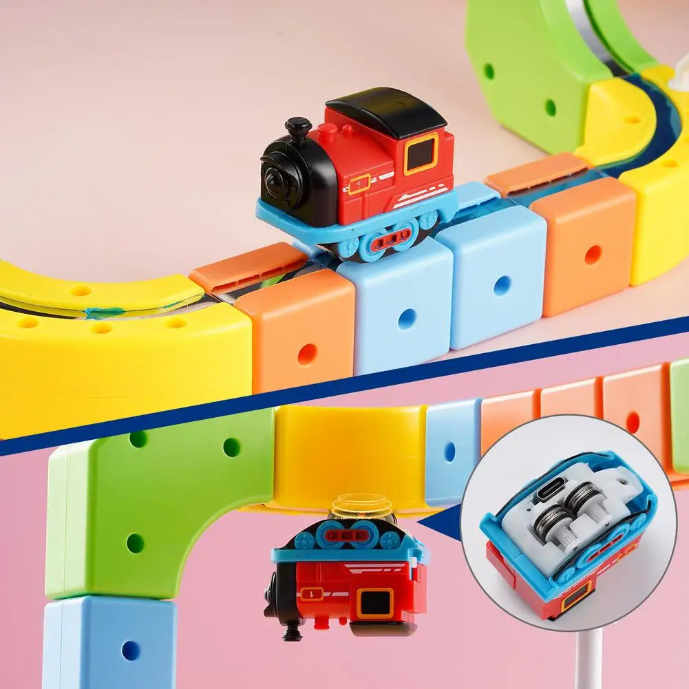 Magnetic Electric Train Car Locomotive Wooden Track Slot Diecast Railway With Two Carriages Train Wood Kid Toy Biro Track