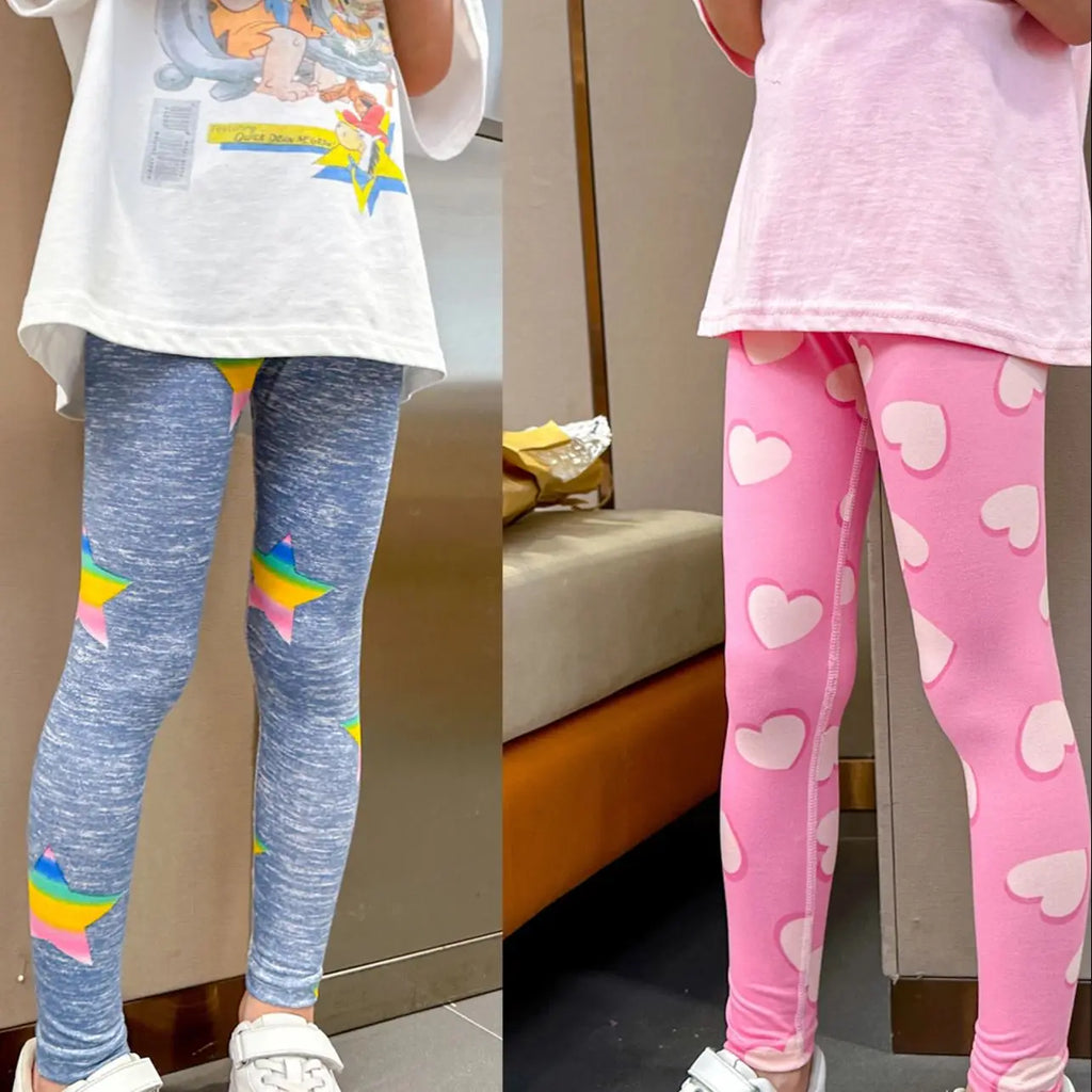 2/4 Pcs Children's Mix And Match Love Printed Leggings Girls Casual Joker Slim 9 Pants Fashion Elastic Waist Valentine's Day Pan