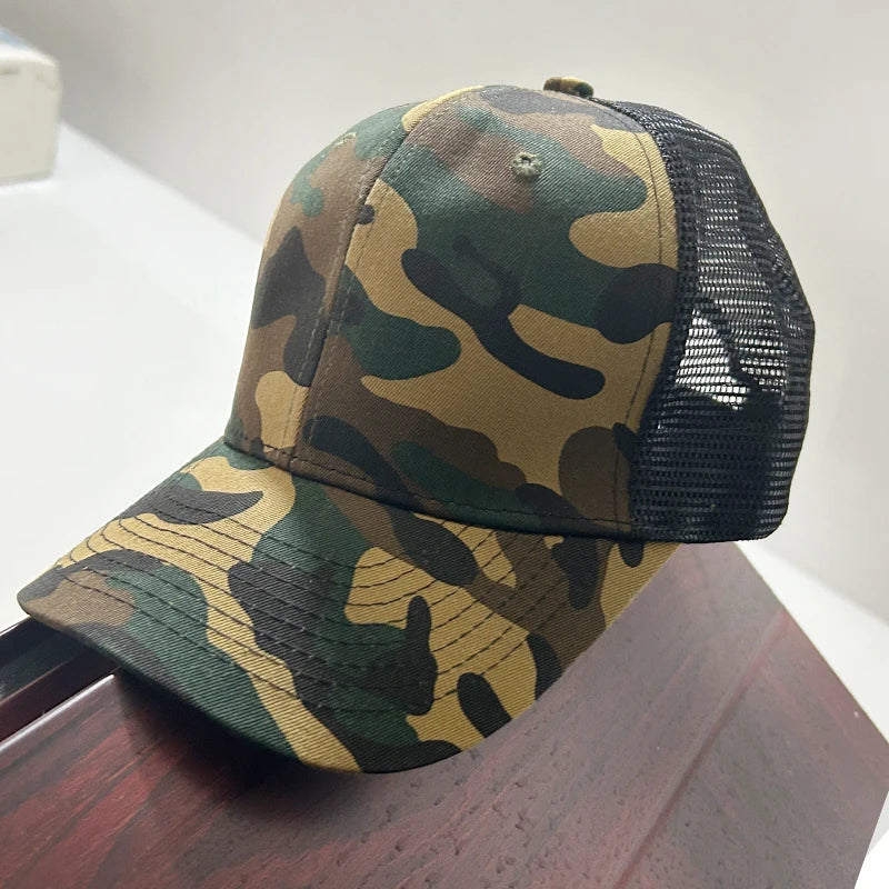 Military Camo Breathable Hard Top Baseball Cap | Wide Brim, Adjustable for Men & Women | Fishing, Hiking, Cycling Sun Hat
