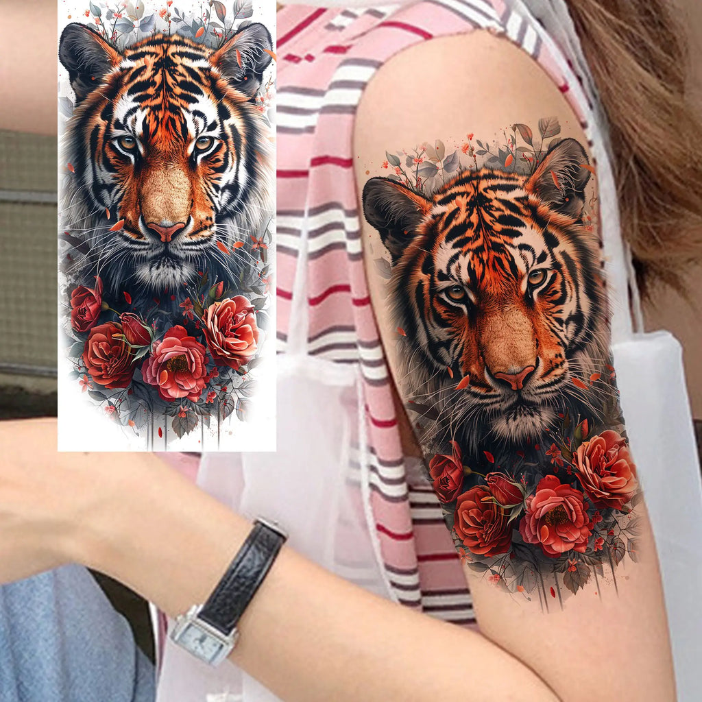 1 Sheet Unique Watercolr Lion Tiger Animals Temporary Tattoos Long Lasting Waterproof Fox Owl Fake Tattoo Sticker Body Art Tatoo