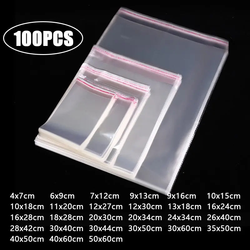 100PCS Opp Self-adhesive Transparent Plastic Bag Clothing Jewelry Packaging Self adhesive Biscuit Candy Packaging Cellophane Bag Main image