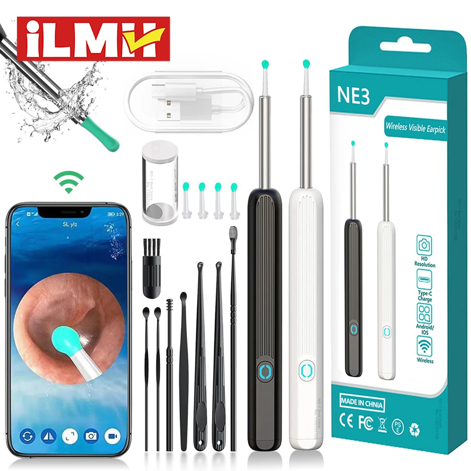 Smart Visual Ear Cleaner HD Ear Sticks Otoscope USB C Charging Endoscope Wax Removal Tool Earpick MIni Camera Health Care Set Main image