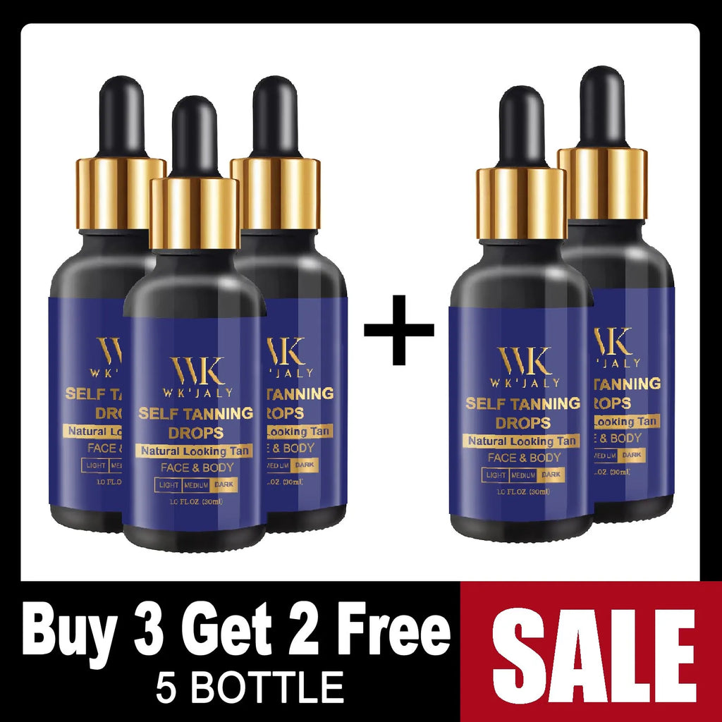 WK JALY Dark Self Tan Drops, Natural Self Tanner, Face & Body Glow with DHA, Carrot Oil, Aloe, Buildable, Streak Free Tan, Vegan