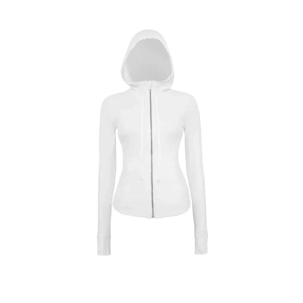 Women's hooded breathable outdoor running fitness yoga suit, woolen cardigan long sleeved top
