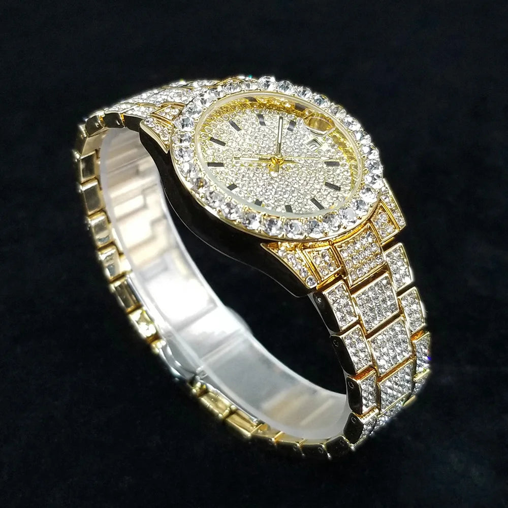 Elegant Diamond Watches Female Fashion Silver Round Stainless Steel Quartz Watch Iced Out Shiny Waterproof Clock Gift for Women