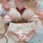 Japanese Style Lolita Princess Lingerie Set Women Pure Desire Cake Layer Lace Mesh Cotton Crotch Party Bra And Panty Set  Cute