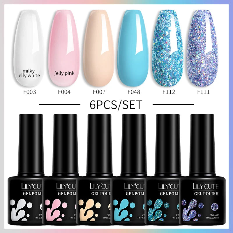 LILYCUTE 7ML 6PCS Neon Gel Nail Polish Set fluorescent Series Color Changing Semi Permanent Soak Off Manicure kit Nail Art Gel